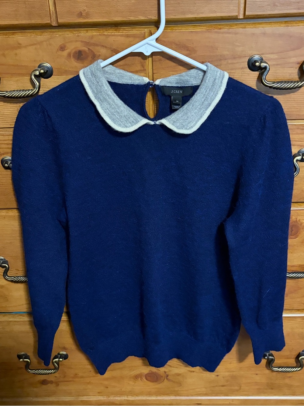 J. Crew Navy Sweater with Light Gray Peter Pan Collar
